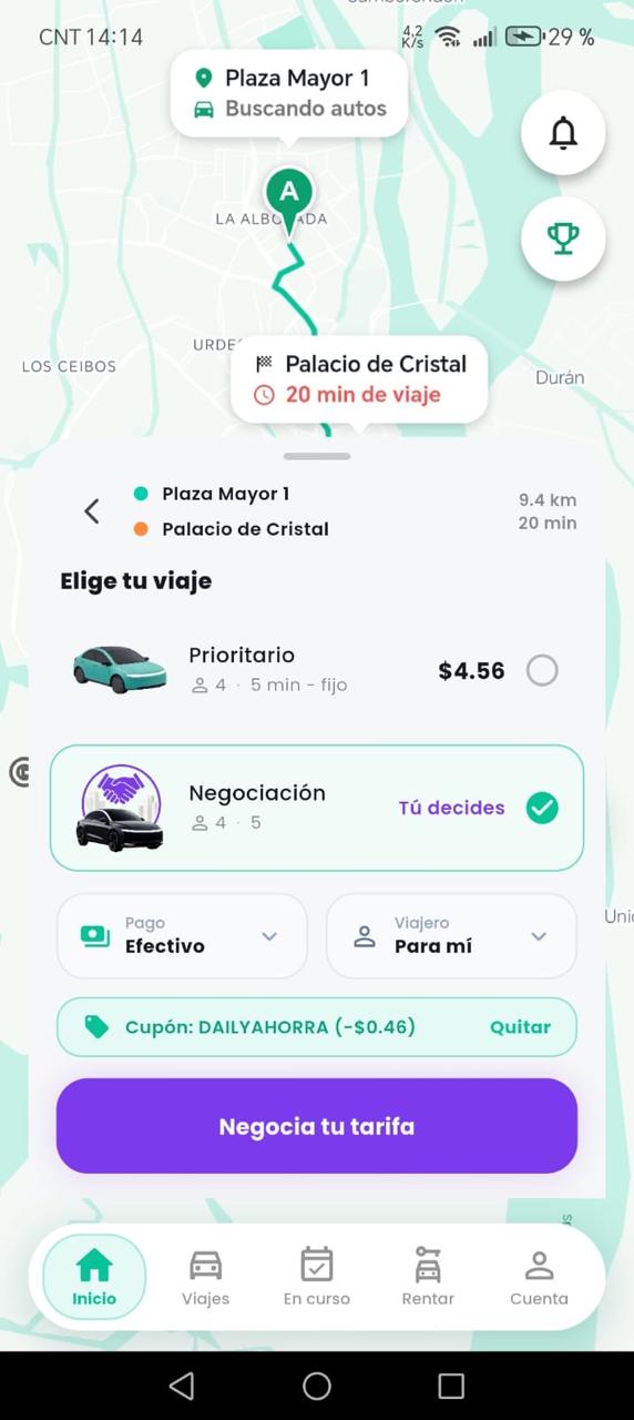 Pantalla de Daily con las opciones Prioritario y Negociación
